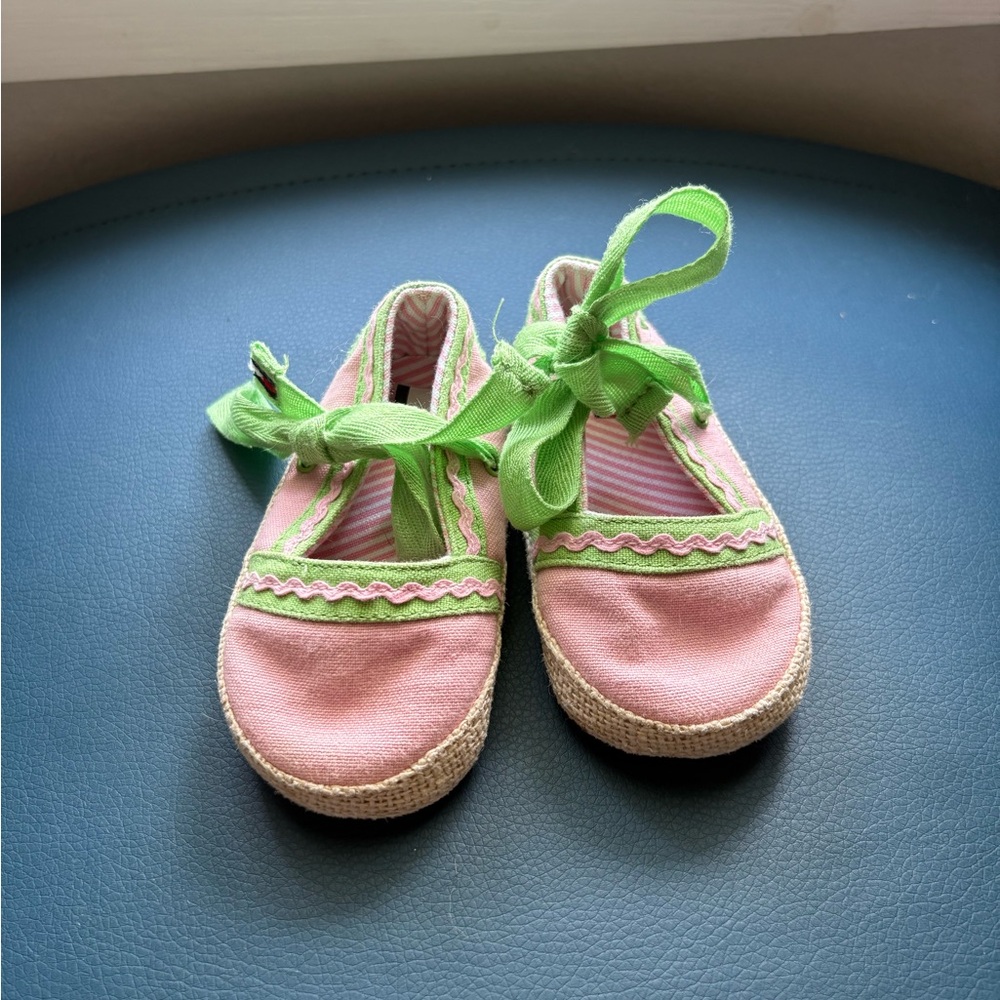 Tommy Hilfiger Pink and Green Baby Walker Shoes Soft Moccasin Style